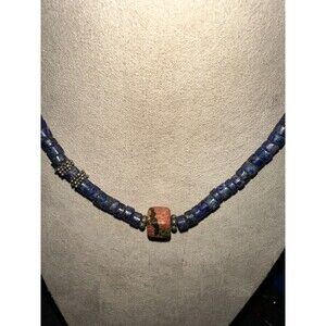 Moonrise Vintage lapis necklace, Sterling Clasp 16”